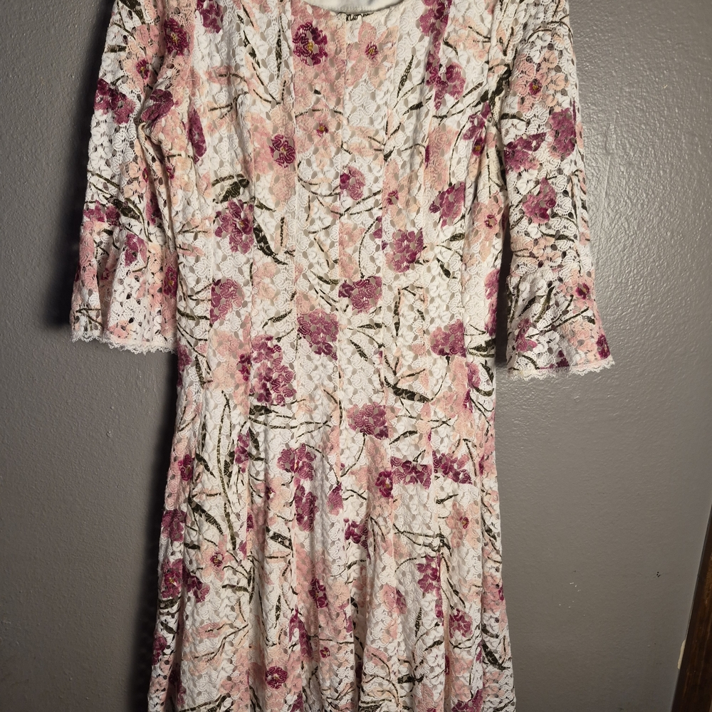 Rabbit Rabbit Designs Floral Lace Fit-and-Flare Dress in Pink and Cream